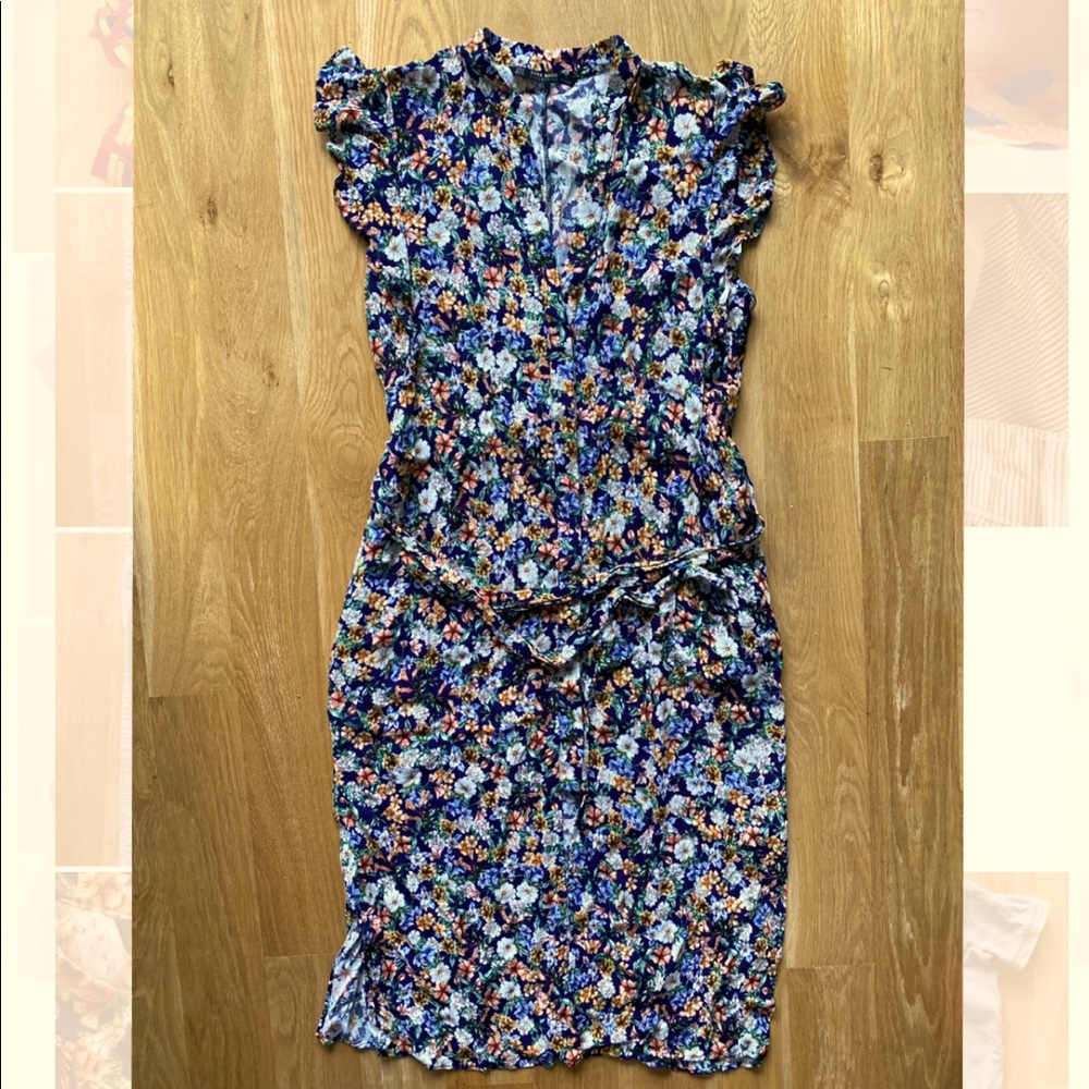 Floral wrap dress with flutter sleeves